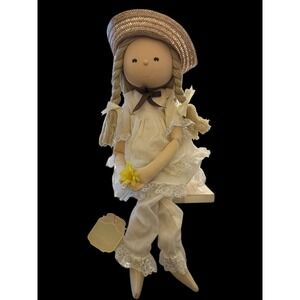 Vintage 22" Applause 1982 Piroette Doll Tessie Straw Hat Muslin Dress‎ Rag Cloth